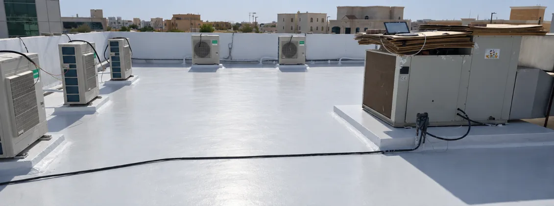 Rooftop waterproofing surface around mechanical equipment and upstands